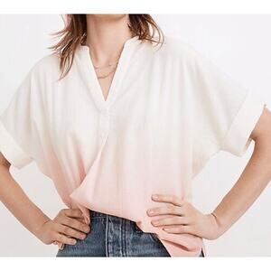 NWT Madewell Dip-Dye Lakeline Popover blouse Cream & Coral/Pink Sz XS